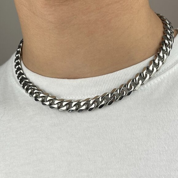 High Polished Cuban Link Chain Necklace 10mm 16in - Picture 1 of 4